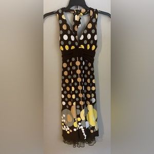 Miss Bisou brown halter dress with polka dots L